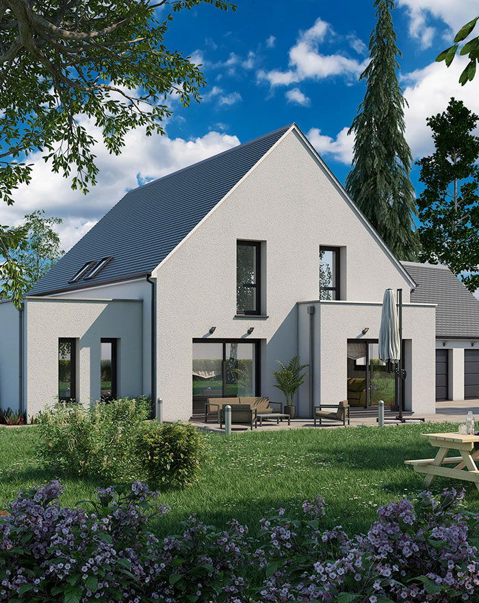 Maison 3D d'une maison avec jardin