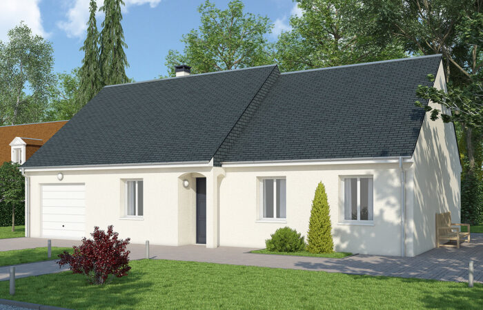 Maison en 3D plain pieds avec tuiles en ardoise grise