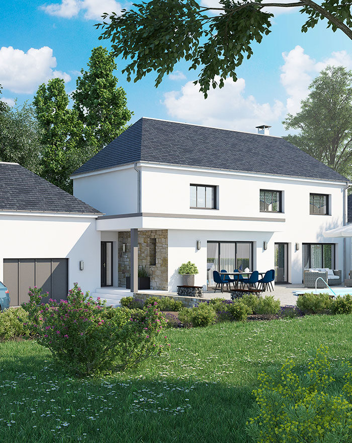 Grande maison en 3D, avec jardin