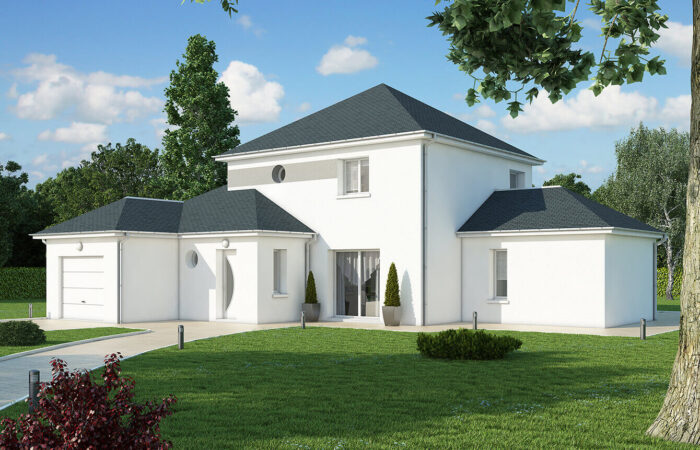 Maison 3D d'une maison traditionnelle avec jardin
