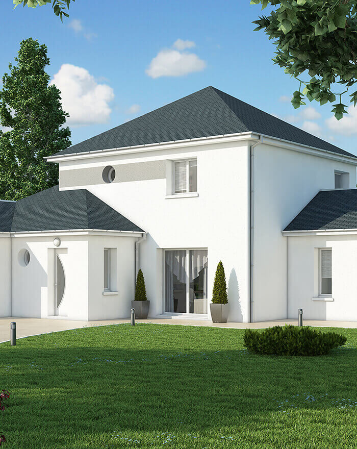 Maison 3D d'une maison traditionnelle avec jardin