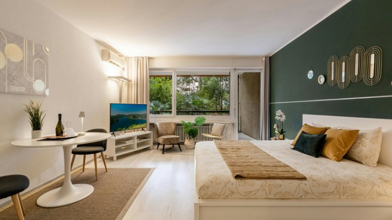 La chambre familiale d'une maison moderne en L