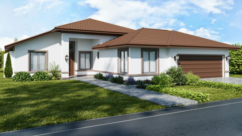 Une maison plain-pied en L avec garage intégré