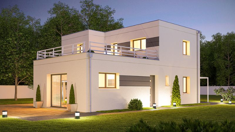 Une maison cubique moderne à l'architecture évolutive